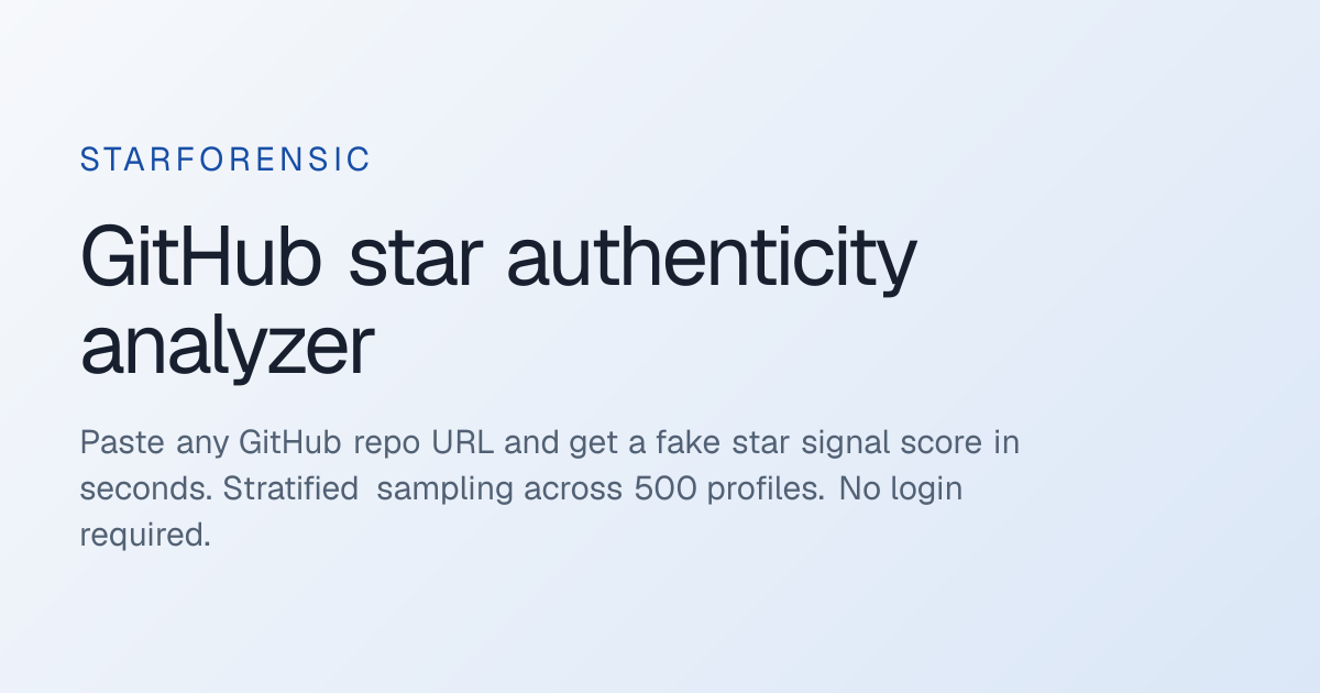 StarForensic — Detect Fake GitHub Stars (Free, Instant)